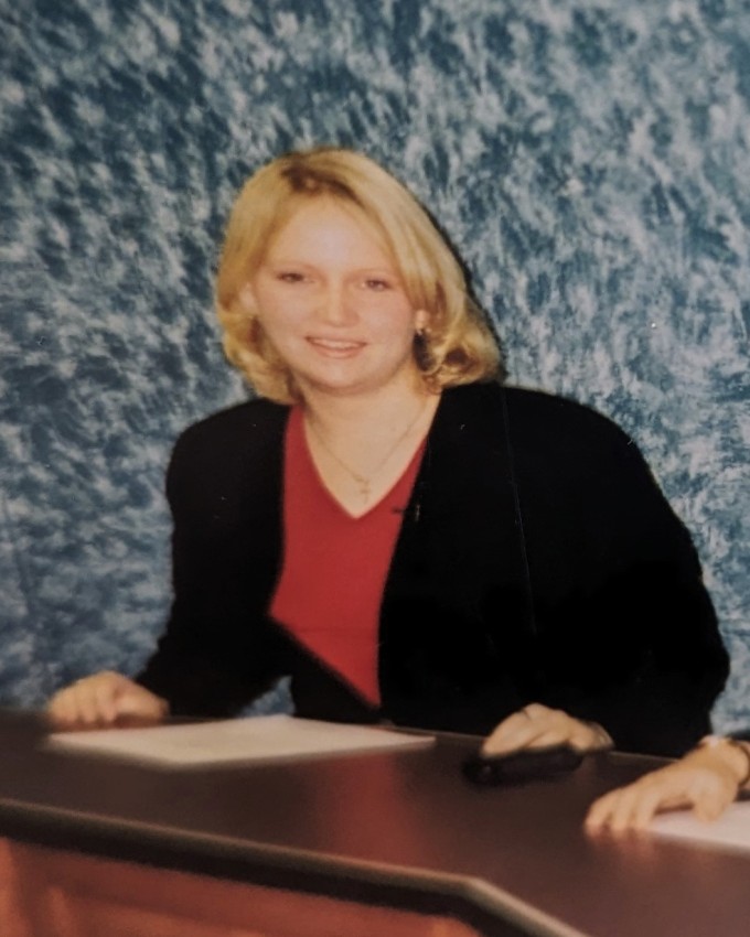 Amy Wilson preparing for a TV broadcast.