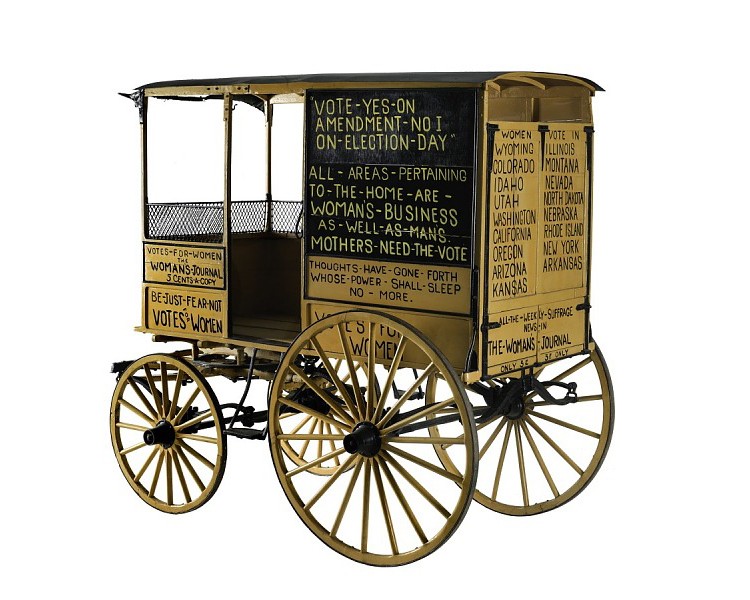 Another side of the original suffrage wagon.