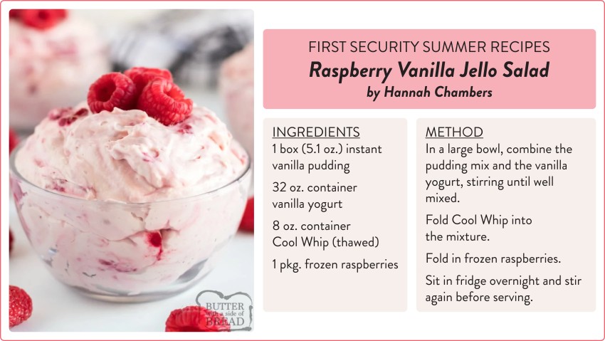 Raspberry Vanilla Jello Salad Recipe Card